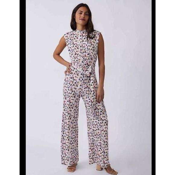 Free People Vibe Check Jumpsuit Floral Wide Leg Small Tie Waist Boho Retro C25 - Picture 5 of 16